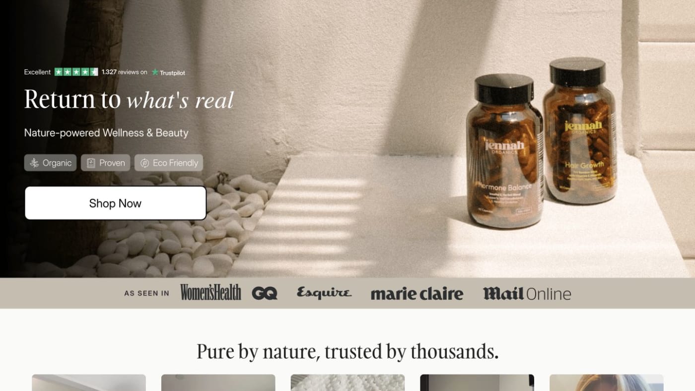 Jennah Organics website